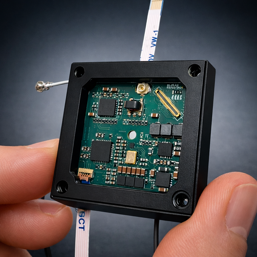 QuSpectra prototype, laser illuminated, held in hand